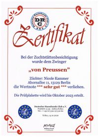 Zertifikat von Preussen -Okt.2023